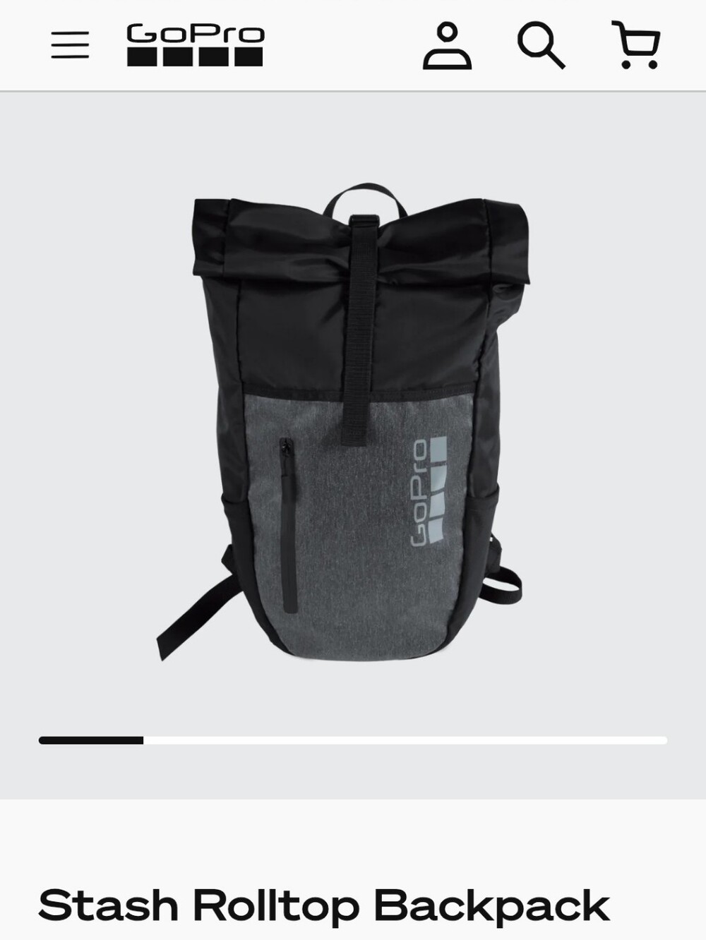 GoPro Stash Rolltop Backpack Black & Charcoal Travel Hiking Lightweight Unisex
